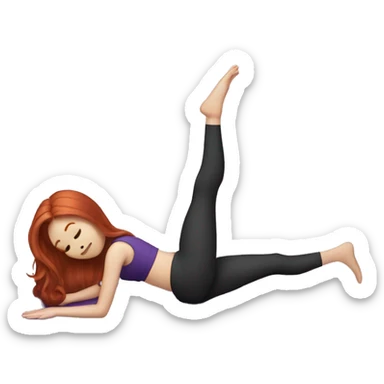 a redhead girl with long hair doing pilates, her clothes are dark purple sticker