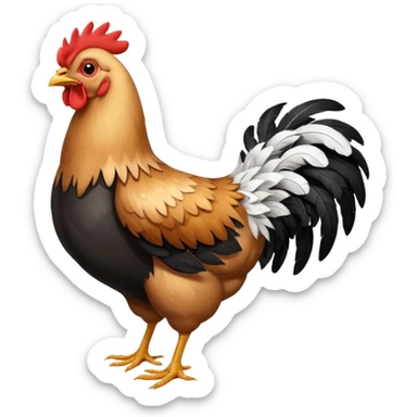 chicken with body covered every feathers is a mix of black and white color, full body   sticker