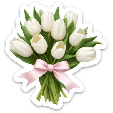 White tulips bouquet with light pink bow  sticker