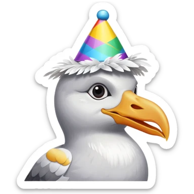 A seagull head with a party hat, without the body sticker