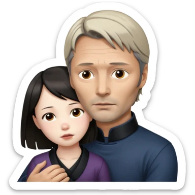 mads mikkelsen holds asian girl by the neck sticker