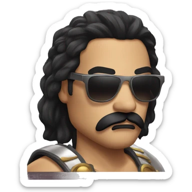 gladiator with long black hair, black moustache and sunglasses sticker