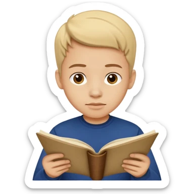 joven con camiseta azul oscuro leyendo un pergamino sticker