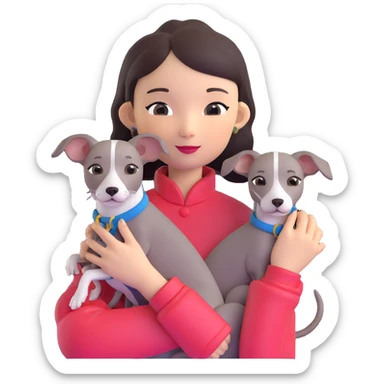 Chinese girl holding all grey Italian greyhound sticker