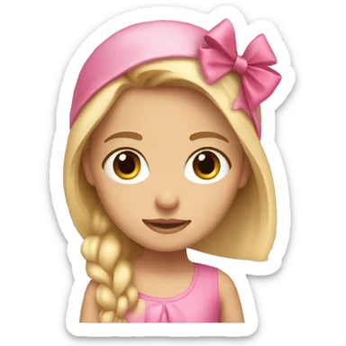 A blonde girl with Brown eyes and a pink swater and a bow on her head sticker