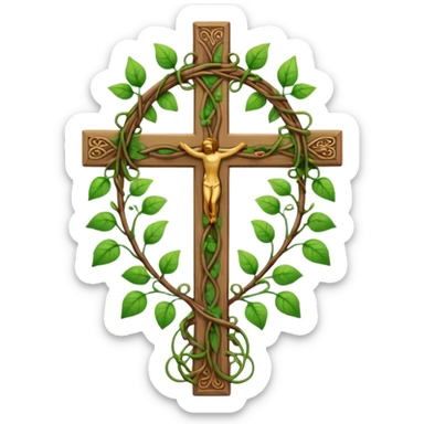 cross with vines wrapped around line art sticker