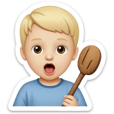 A stick with an open mouth without a tongue in a white child sticker