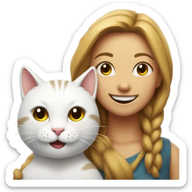 Grinning cat and woman sticker