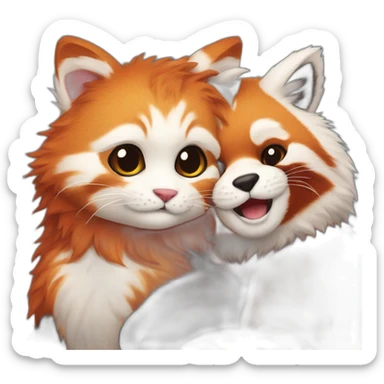 fluffy-cat-and-red-panda-cuddling sticker