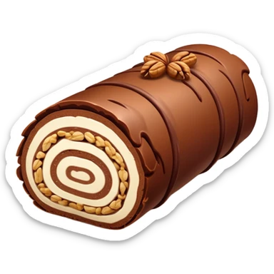 Chocolate-Nougat-Marzipan Log roll with walnuts sticker