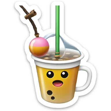 Boba on a fishing pole sticker