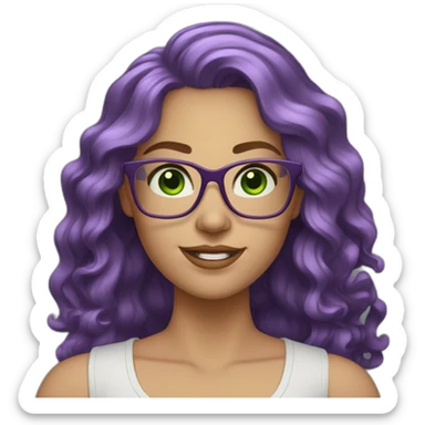 White-curvy-woman-purple-long-wavy-hair-green-eyes-square-glasses sticker