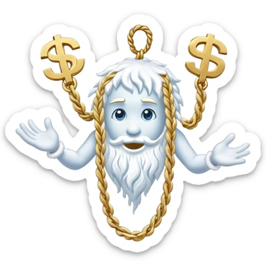 Snow elemental shaped more like a human—think tall, jointed limbs, maybe even facial expressions made of snow flaunting money wearing gold rope chain sticker