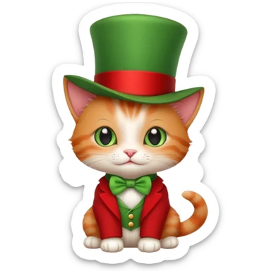 Steampunk:a very cute and adorable green anthropomorphic baby cat with a red top hat sticker