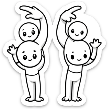 Three cartoon characters: X, 1, and X as individuals with faces and limbs sticker