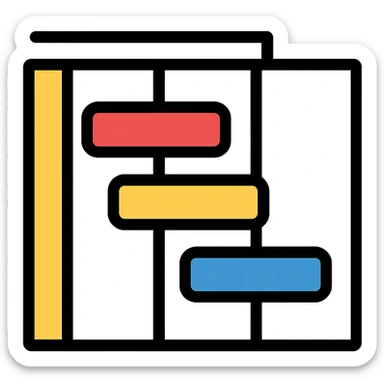 Gantt chart with three colored horizontal bars, color outline sticker