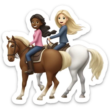 Two white girls riding two horses sticker