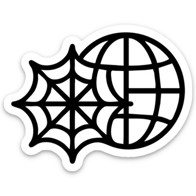 sharp clear icon of the dark web with clear lines, stylized spiderweb and globe sticker