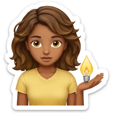  a kinda brown skin girl with brown wavy hair with highlights with brown eyes with a light yellow shirt sticker