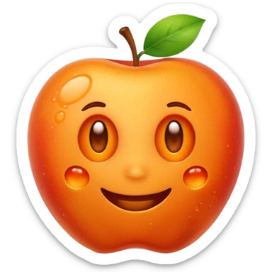 Apple-style emoji. Cute, smiling, glowing orange stem cell with small protrusions. White background. sticker