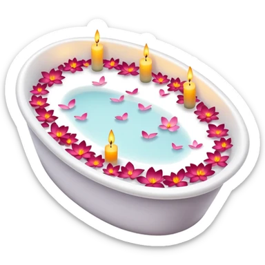 A white bathtub with flower petals and scented candles, romantic lush warm colors sticker
