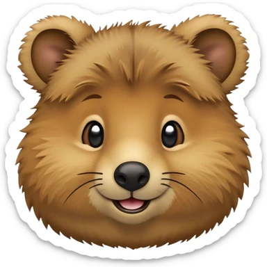 cinematic-realistic quokka-emoji,-small-round-frame, head tilted in an endearing manner, comical smile, giant-fluffy-cheeks-large-smile-fluffy-brown-fur-radiating-a-warm-softness,-big-round-eyes-filled-with-joy, realisticround  fluffy zoomed in, large black eyes sticker