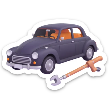 elegant car with a visible dent and dent repair tools like a lever and small hammer for Paintless Dent Repair (PDR) sticker