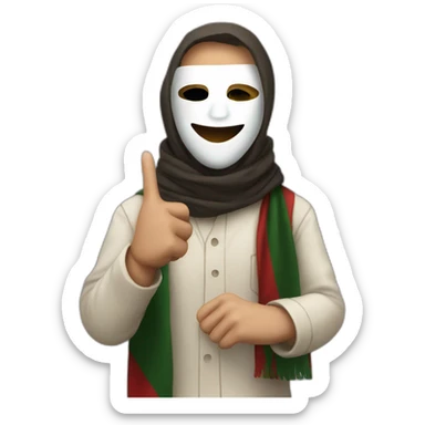 Masked with the Palestinian scarf and his skin color is white and he raises his index finger  sticker