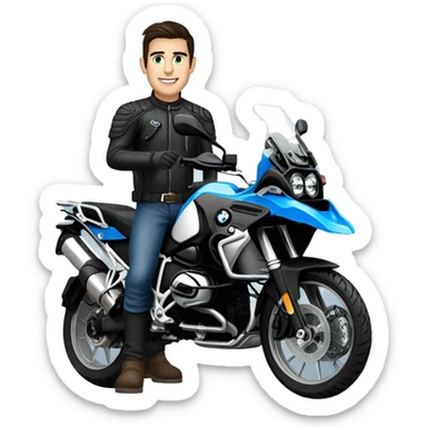 motorcycle bmw gs 1250 black and male rider on bike dark hair blue eyes sticker