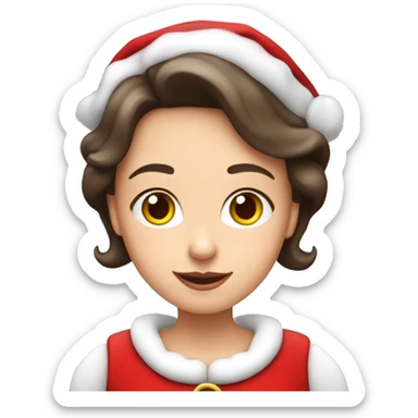 Cute brunette Caucasian Mrs. Claus with heart sticker