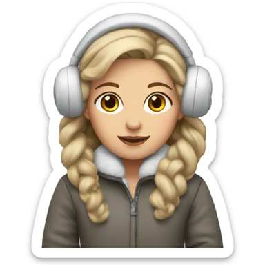 Dark blonde hair gray eyes girl in snow coat and earmuffs  sticker