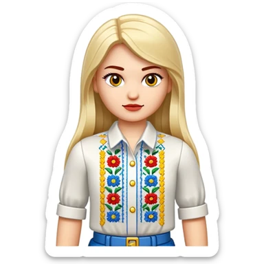 A Ukrainian girl in an embroidered shirt holds Lego bricks sticker