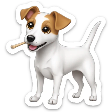 White jack Russell terrier chewing stick sticker