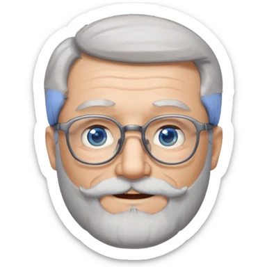 Create me an emoji of an old man. Gray really short size hair. Gray follow-up full beard. Squarer Glasses. Blue eyes. Little smile sticker