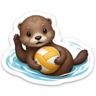 adorable otter floating on its back on water holding a volleyball on its tummy sticker