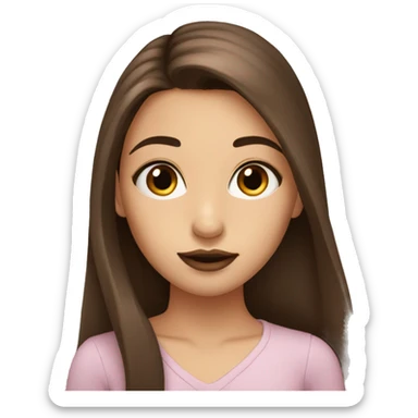 Girl with really long straight brown hair, lashes, brown eyes, brown lipstick  sticker