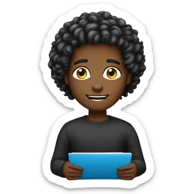 Menino de cabelo preto usando um notebook sticker