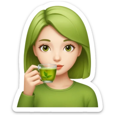Girl drinking green tea sticker