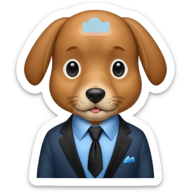 brown dog with black tie,blue shirt sticker