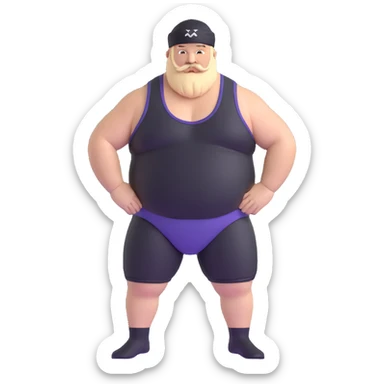 White skin fat guy with black durag, beard and mustache in wrestling singlet sticker