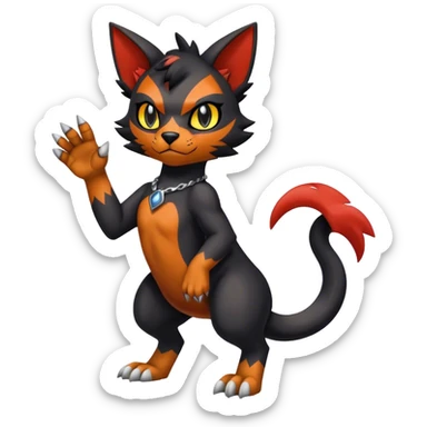 Cool edgy Torracat-Houndour-Litten-Digimon, full body sticker
