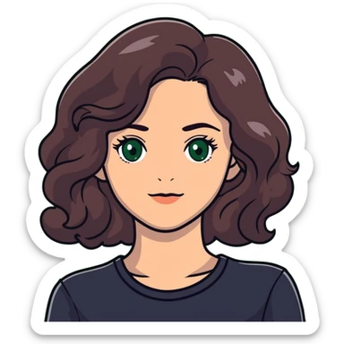 woman with wavy dark brown hair and green eyes sticker