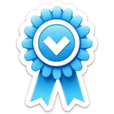 A flat blue verified badge icon with a white checkmark, 12-point rounded rosette shape, vibrant blue gradient, white background." sticker