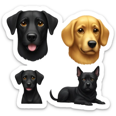 Medium black dog next to a big golden dog sticker