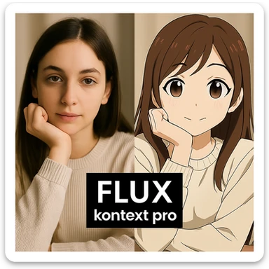 replace the logo with the text of "FLUX kontext pro", keep everything else same sticker