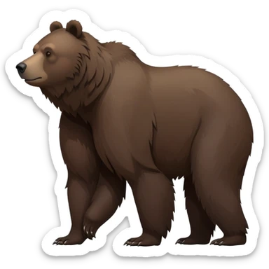 Realistic dark brown grizzly bear on all four legs, minimalist style, natural pose, side view, darker fur sticker