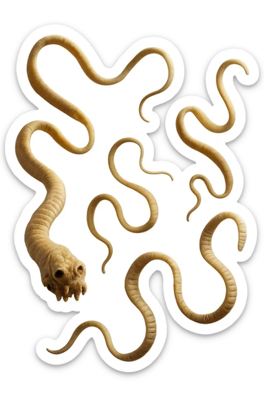 PARASSITI COME LA TENIA FLUTTUANO IN ARIA, iperrealistico 4k sticker