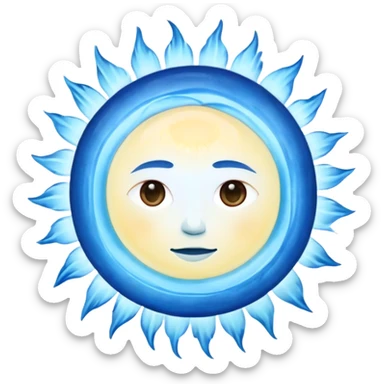 "A mystical blue sun surrounded by soft watercolor light rays."
 sticker