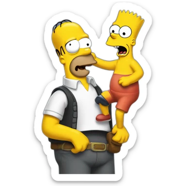 Homer  holding a motionless Bart Simpson in the air after he lost his temper sticker
