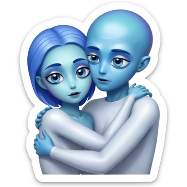 alien woman hugs white man sticker